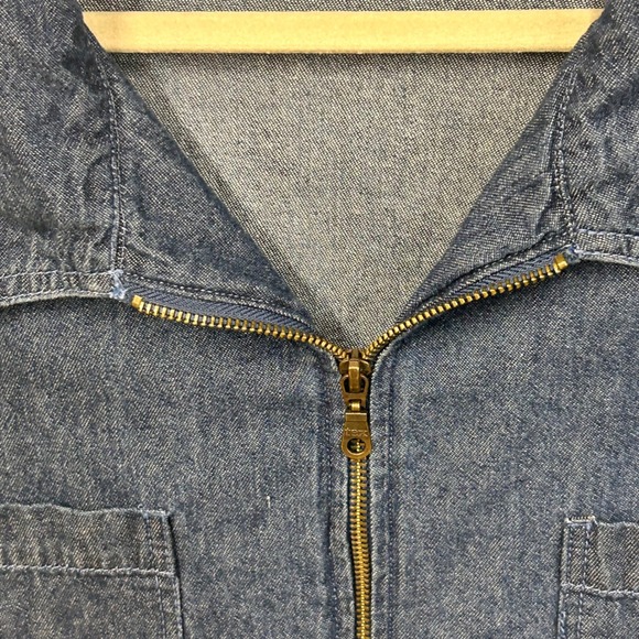 Blair Denim‎ Jean Jacket XL Embroidered Floral Pockets Zip Up Blue - Picture 7 of 12